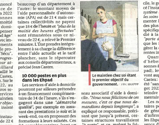 LA PROVENCE : 22 euros partout pour l'aide à domicile.